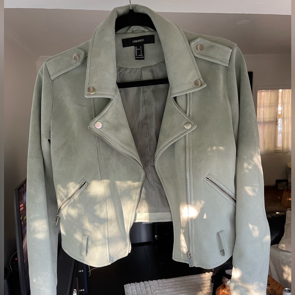 Faux Suede Forever 21 Moto Jacket Baby Blue